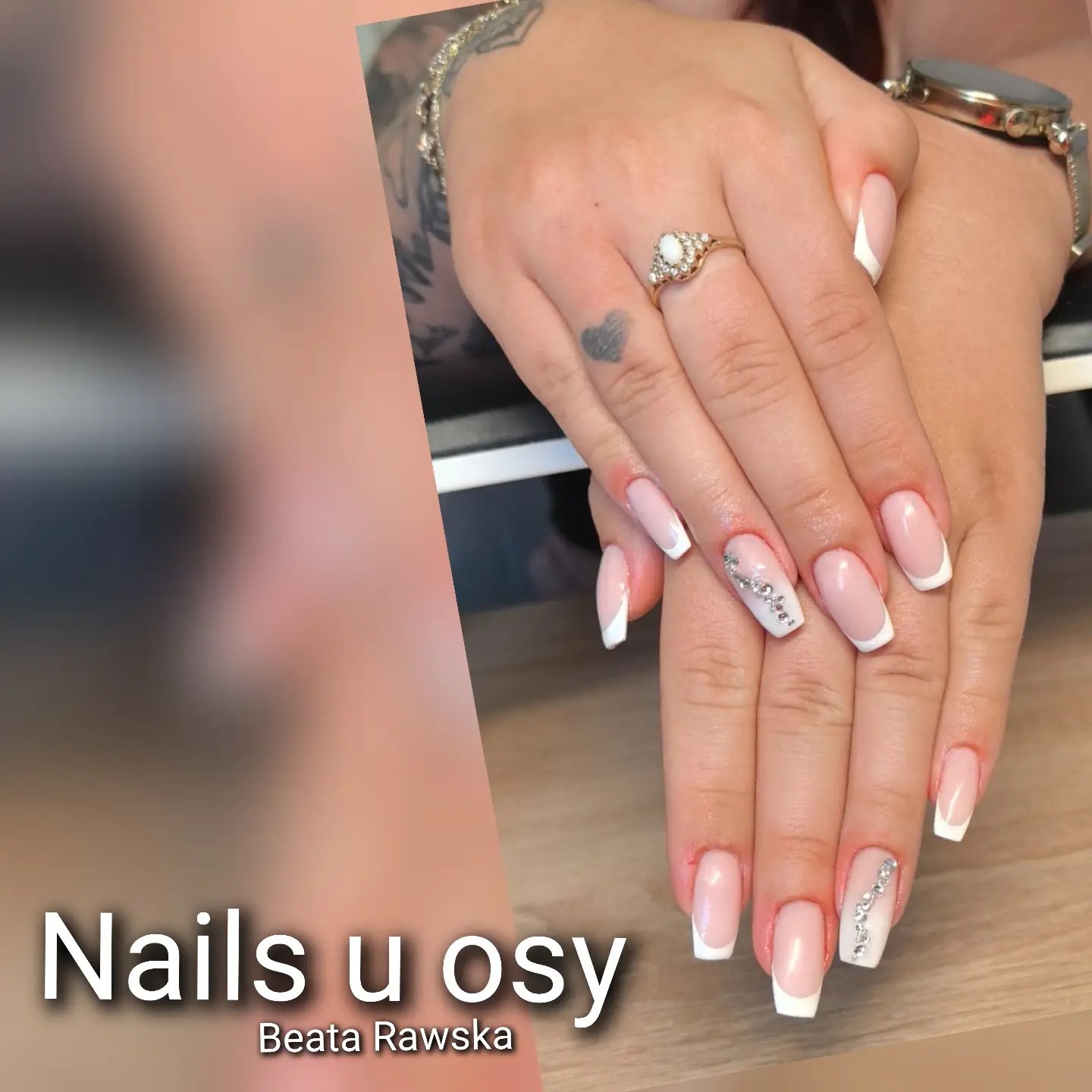Manicure francuski z cyrkoniami